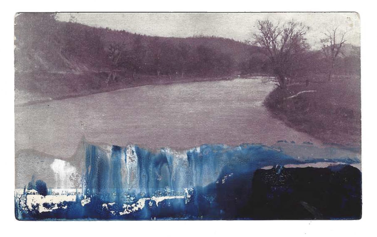 Tacita Dean Found Postcard Monoprint (Blue Wash), 2018