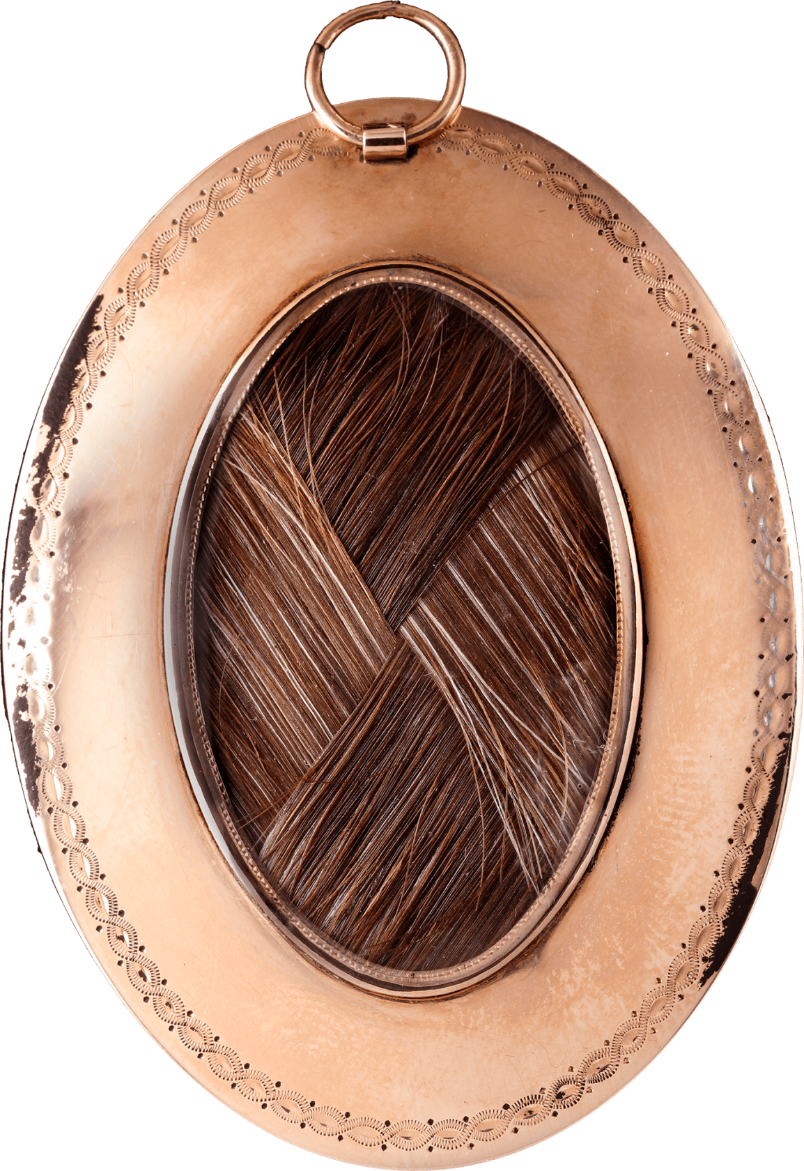 Watercolour on ivory set in original gold frame, the reverse with oval panel with plaited brown hair within right-cut border and set in original red leather travelling case Oval, 2 1/8 in (55 mm) high