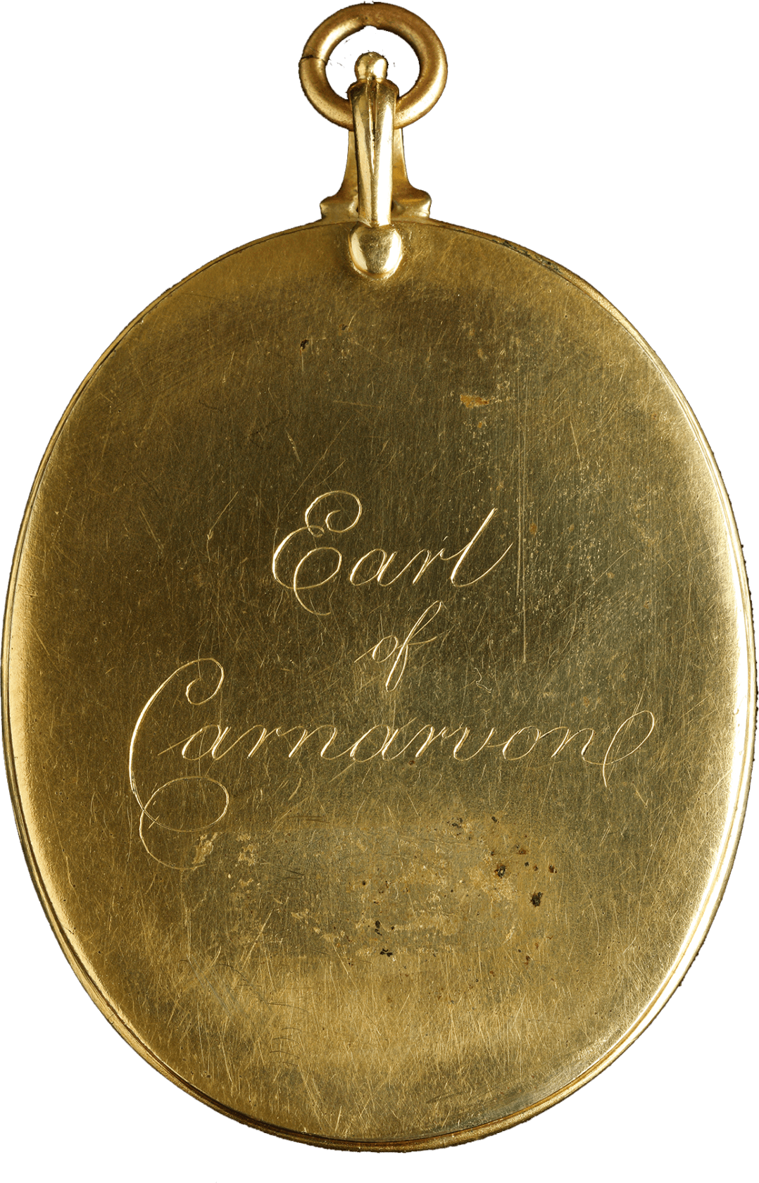 Engraved on the reverse ‘Earl / of / Carnarvon’ Watercolour and bodycolour on vellum, mounted on card in gilt-metal frame Oval, 2in (52mm) high