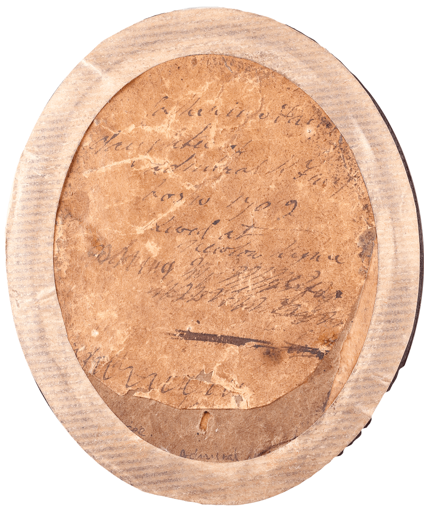 Reverse inscribed 'Catherine Fairfax/daughter of/admiral R. Fairfax/Los**1709/ lived at/Newton Kyme/Son of W R Fairfax' Oil on copper in turned pearwood frame Oval, 5 inches (125 mm) high
