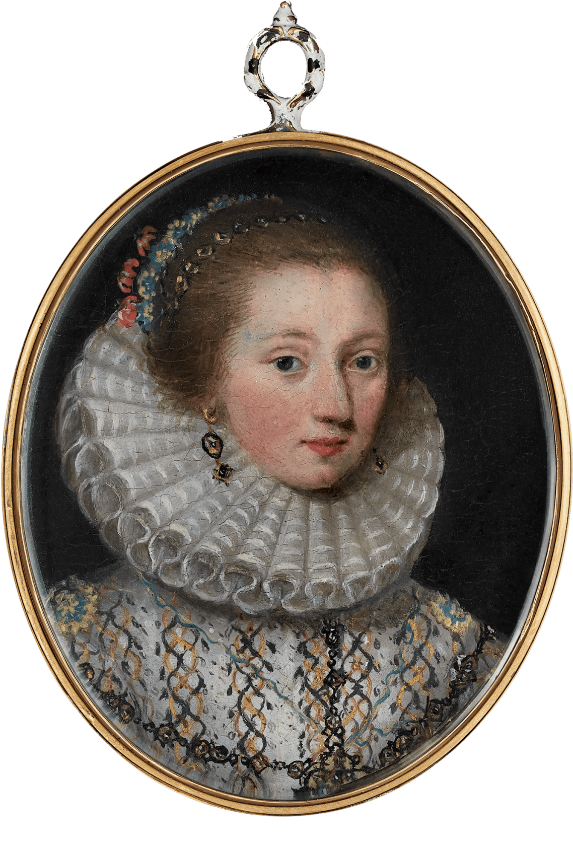 Oil on card set in later gold enamelled frame Oval, 1.8 in (46 mm) high