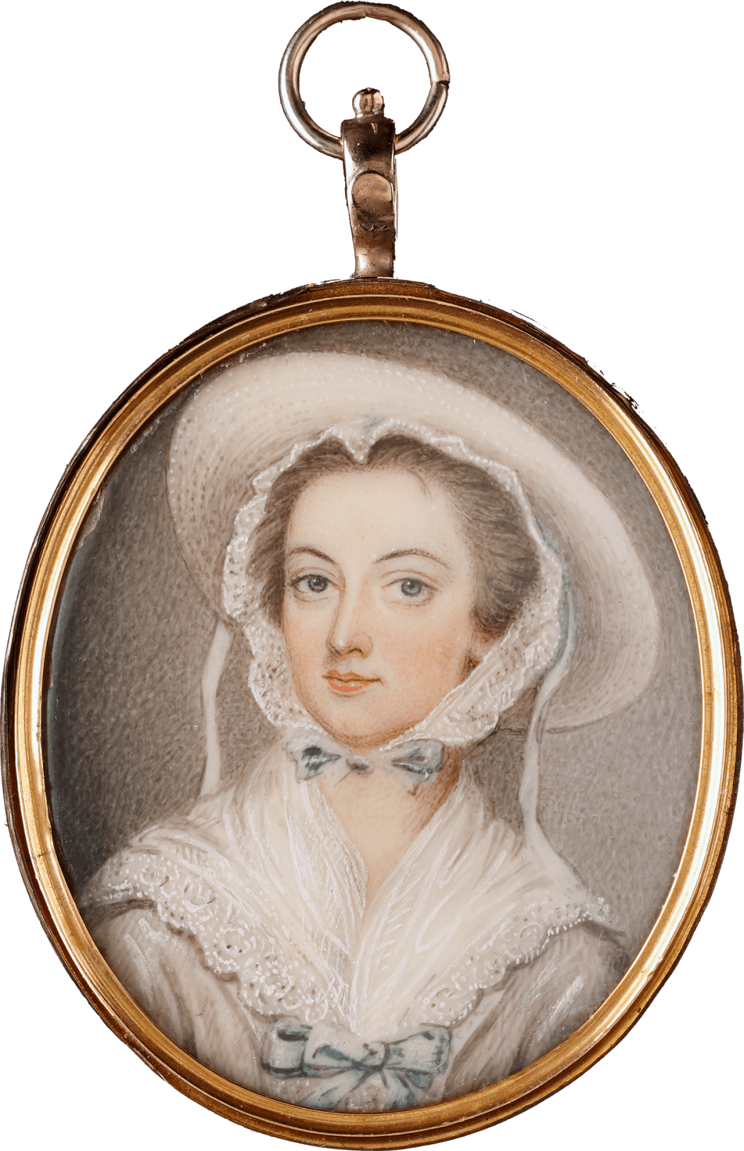 Watercolour on ivory in gilt-metal frame Oval, 1 3/4 in (44.45 mm) high