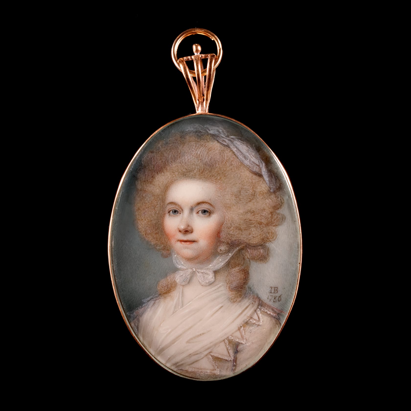Signed 'IB / 1786' lower right Watercolour on ivory Oval, 2 1/8 in (54 mm) high