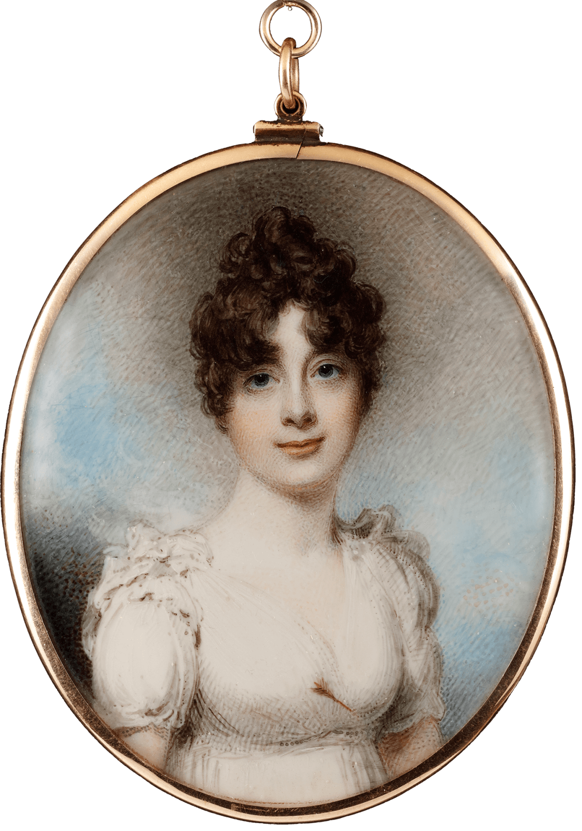 Signed on backing card 'By / Will: Wood, / of / Cork Street, / Lond.' Watercolour on ivory in gold frame Oval, 1 1/8 in (79 mm) high