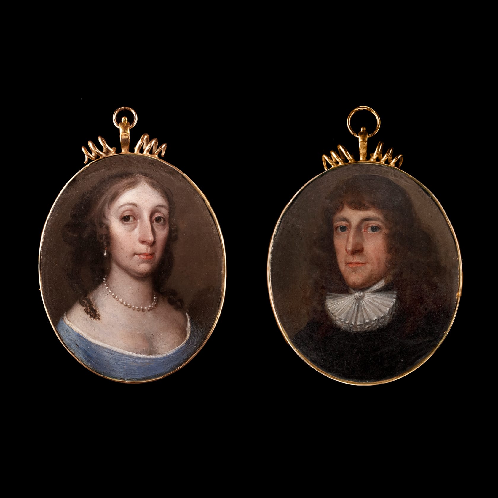 Oil on copper in later silver frames with scroll cresting Oval, 2 1/2 in (38 mm) high