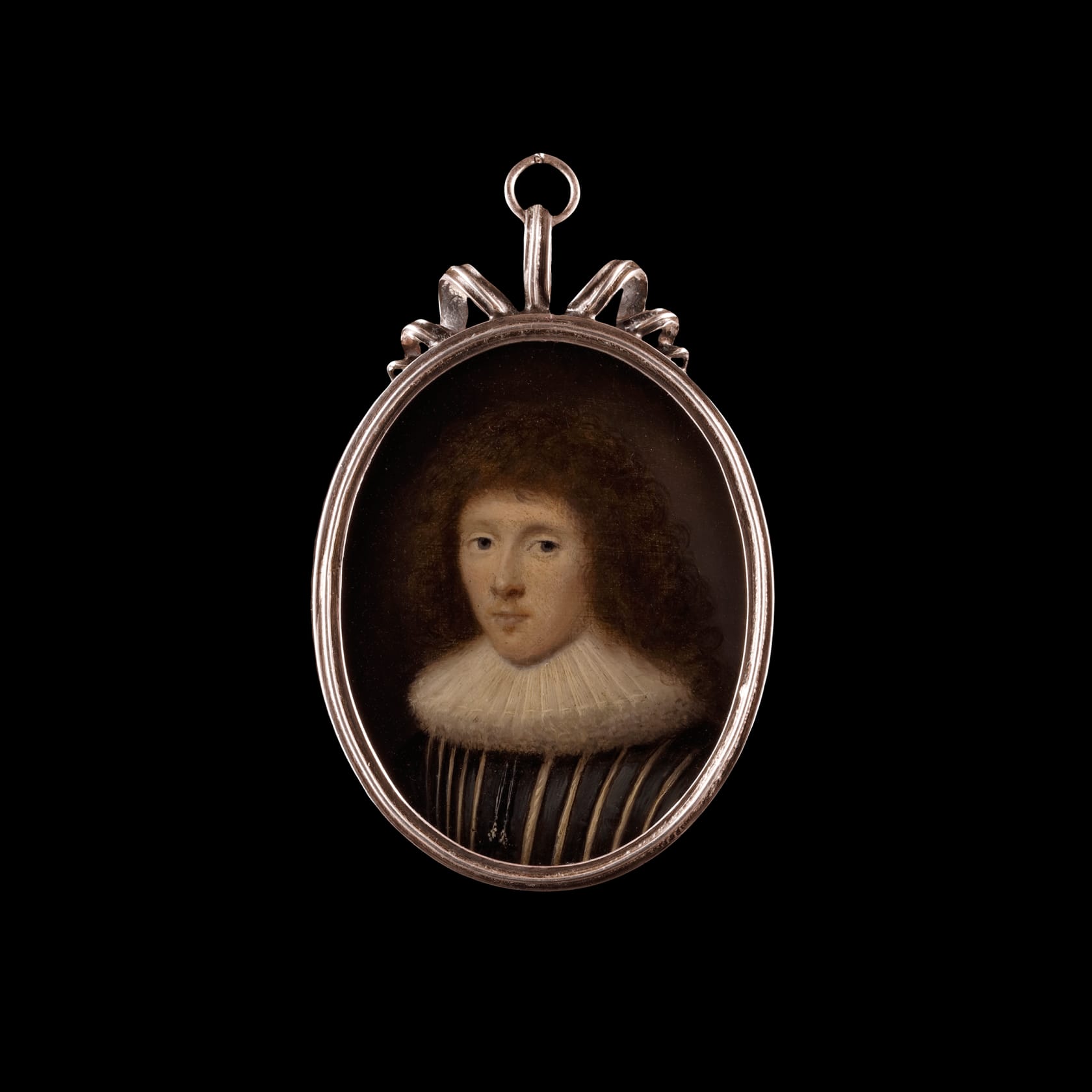 Oil on copper set in silver-gilt frame with scroll surmount Oval, 1.9 in (48 mm) high