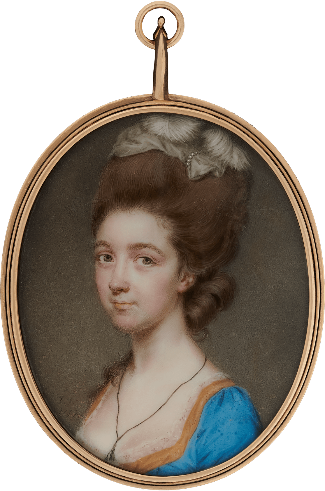 Signed and dated 'JS: / 1779' lower left Watercolour and bodycolour on ivory Oval: 1 7/8 (4.7 cm) high