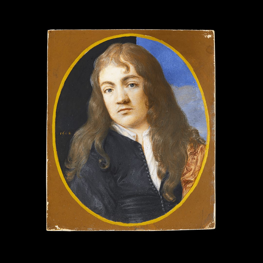 Inscribed and dated ‘1662’ left, signed ‘Thomas Flatman’ on reverse and indistinctly inscribed in ink ‘996.f/£25’, with collection label ‘9’  Watercolour on vellum, stuck down on tablebook leaf  Rectangular, 2 ¾ in. (70 mm) high