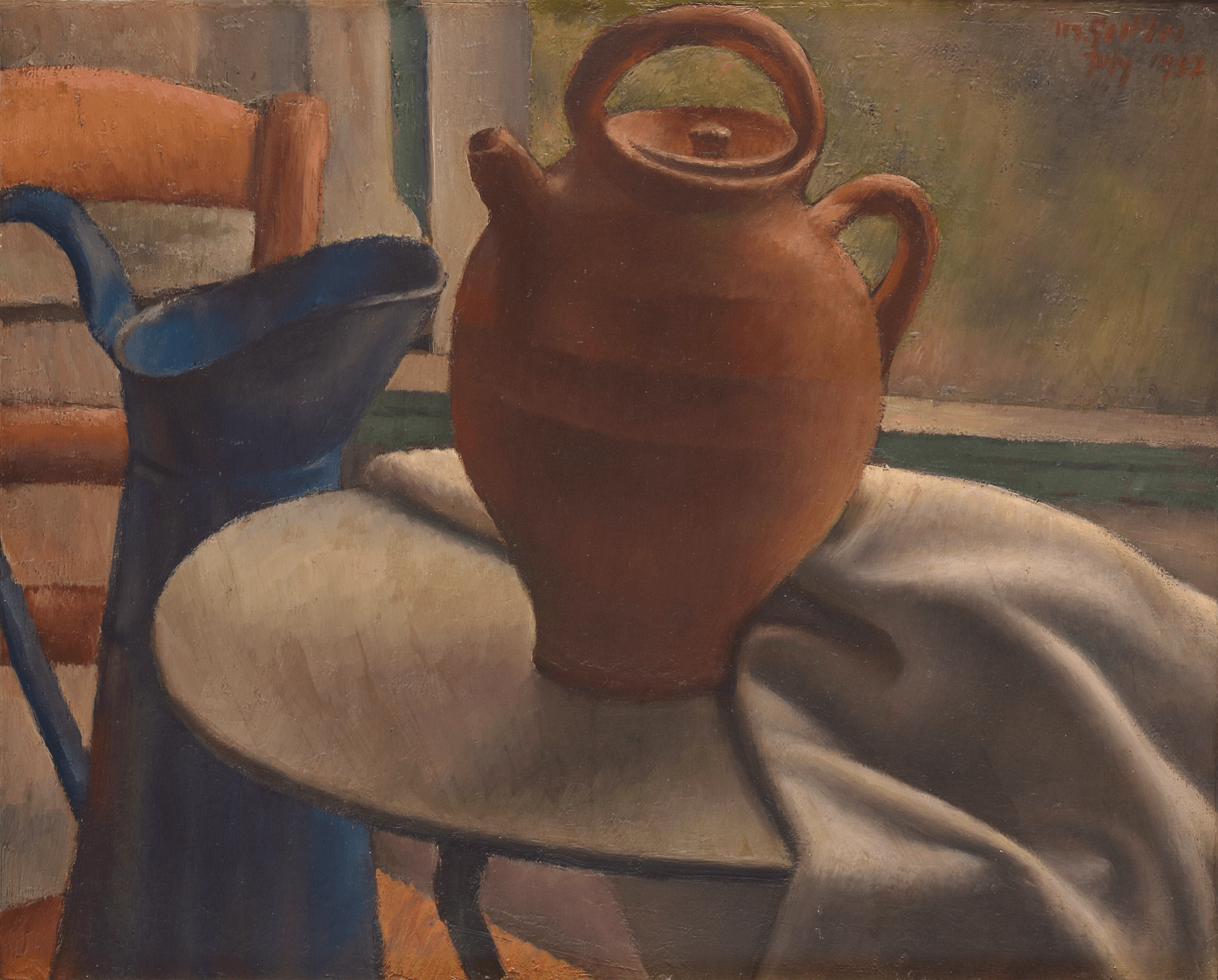 Signed and dated ‘M. Gertler / July 1922’ upper right  Oil on board  12 1/2 x 15 3/4 in. (31.75 x 40 cm)
