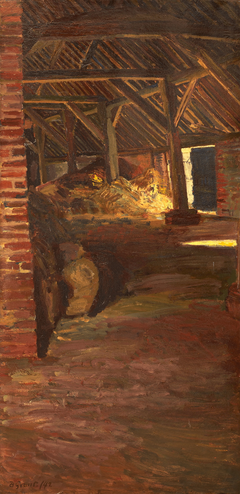 Signed and dated ‘D Grant /42’ lower left Oil on canvas 47 5/8 x 23 3/4 in (120.9 x 60.5 cm)