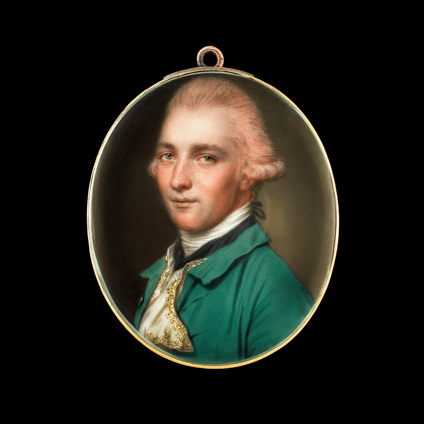Signed with initials and dated ‘JS/ 1770’ Watercolour on ivory gold bracelet clasp frame (probably the original) Oval, 1 1/2 in (40 mm) high