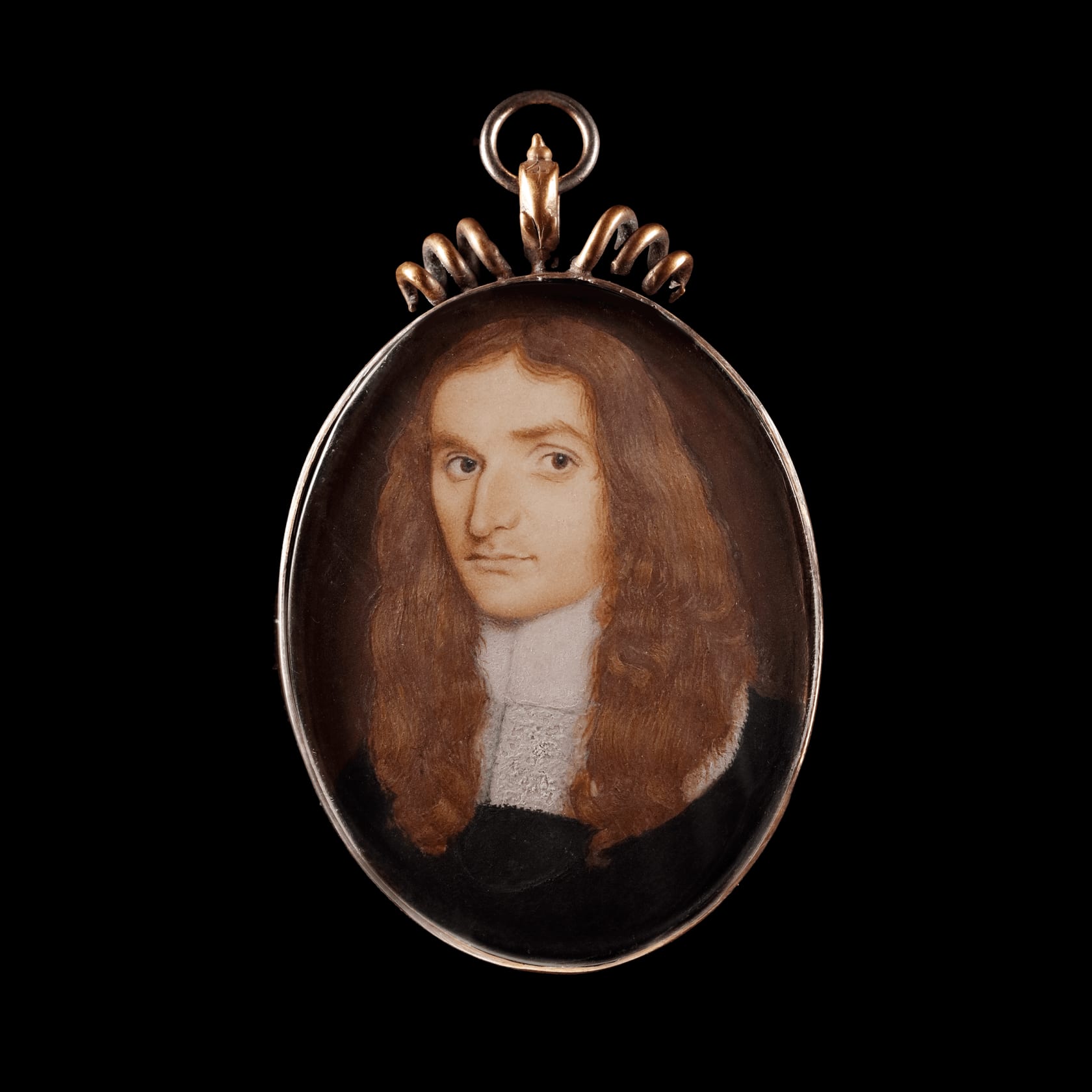Inscribed on the reverse 'Given by Miss Mackworth (?) Doeben 1880 to J. C Young for R.A Young 1924'. Watercolour on vellum, laid down on card in gilded metal frame with scroll top Oval, 2.2 in (57 mm) high