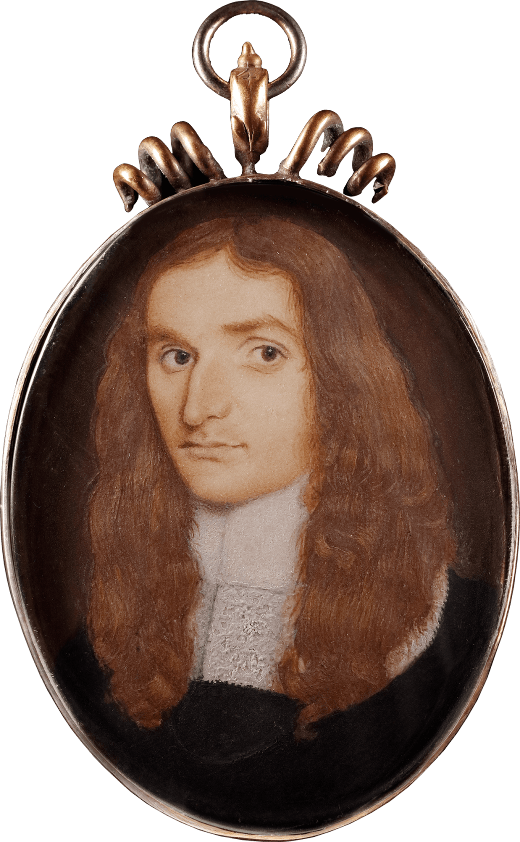 Inscribed on the reverse 'Given by Miss Mackworth (?) Doeben 1880 to J. C Young for R.A Young 1924'. Watercolour on vellum, laid down on card in gilded metal frame with scroll top Oval, 2.2 in (57 mm) high