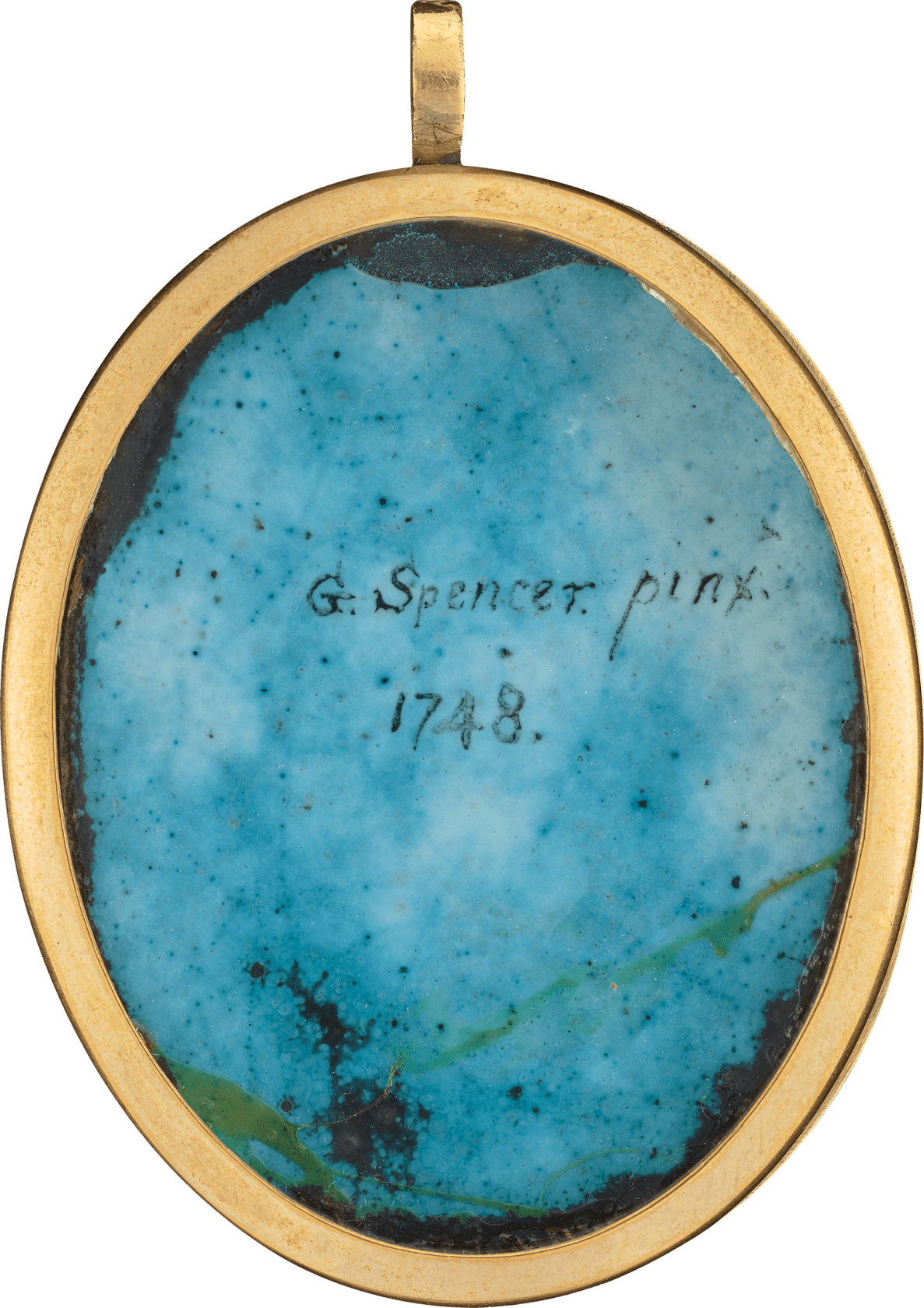 The counter enamel signed and dated; ‘G.Spencer.pinx/1748’ Enamel on metal in old frame, the border engraved with a ‘wave’ design Oval, 1 3/4 in (44 mm) high