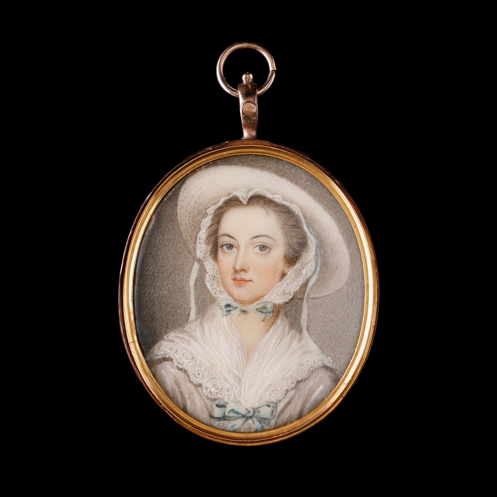 Watercolour on ivory in gilt-metal frame Oval, 1 3/4 in (45 mm) high