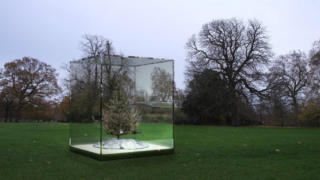Philippe Parreno Fraught Times, UK 22nd–23rd March 20132020 Tree: Cast and painted stainless steel, glass and 5 glass ornaments Glass...