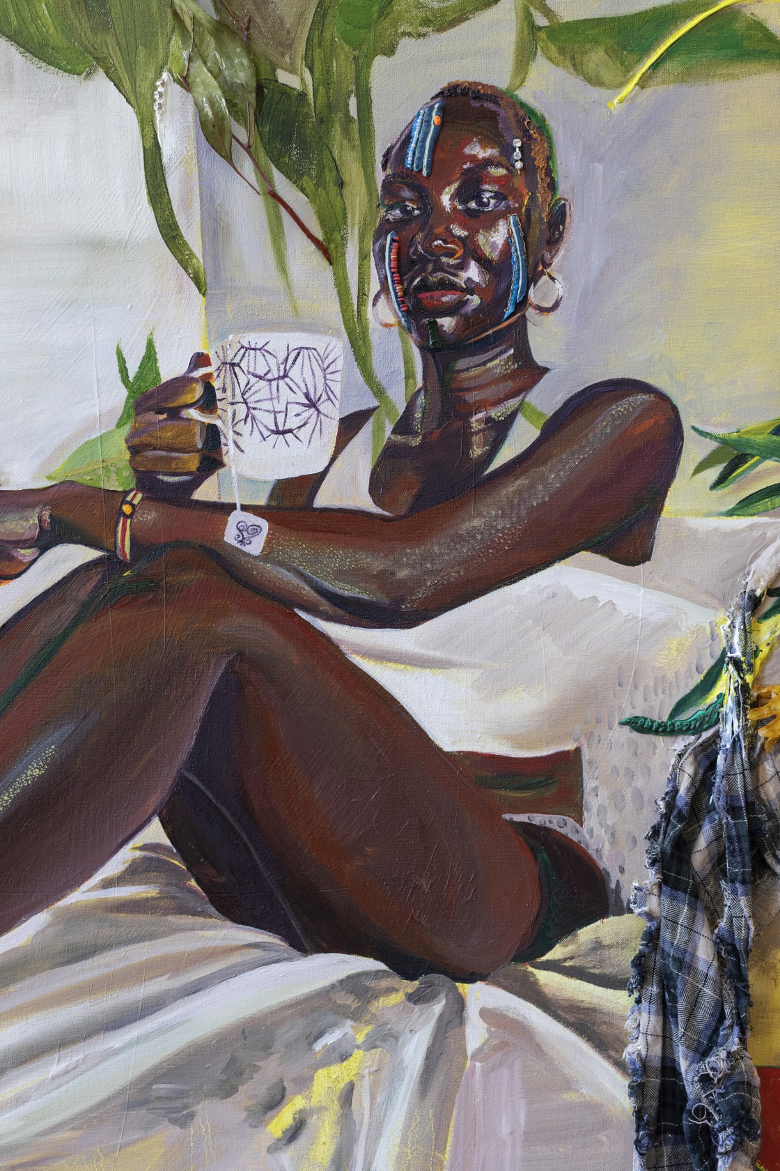 Gisela McDaniel Look back/Look forward2020 Oil on canvas, found object, flower, resin, sound on USB 91.4 x 152.4 x 14...