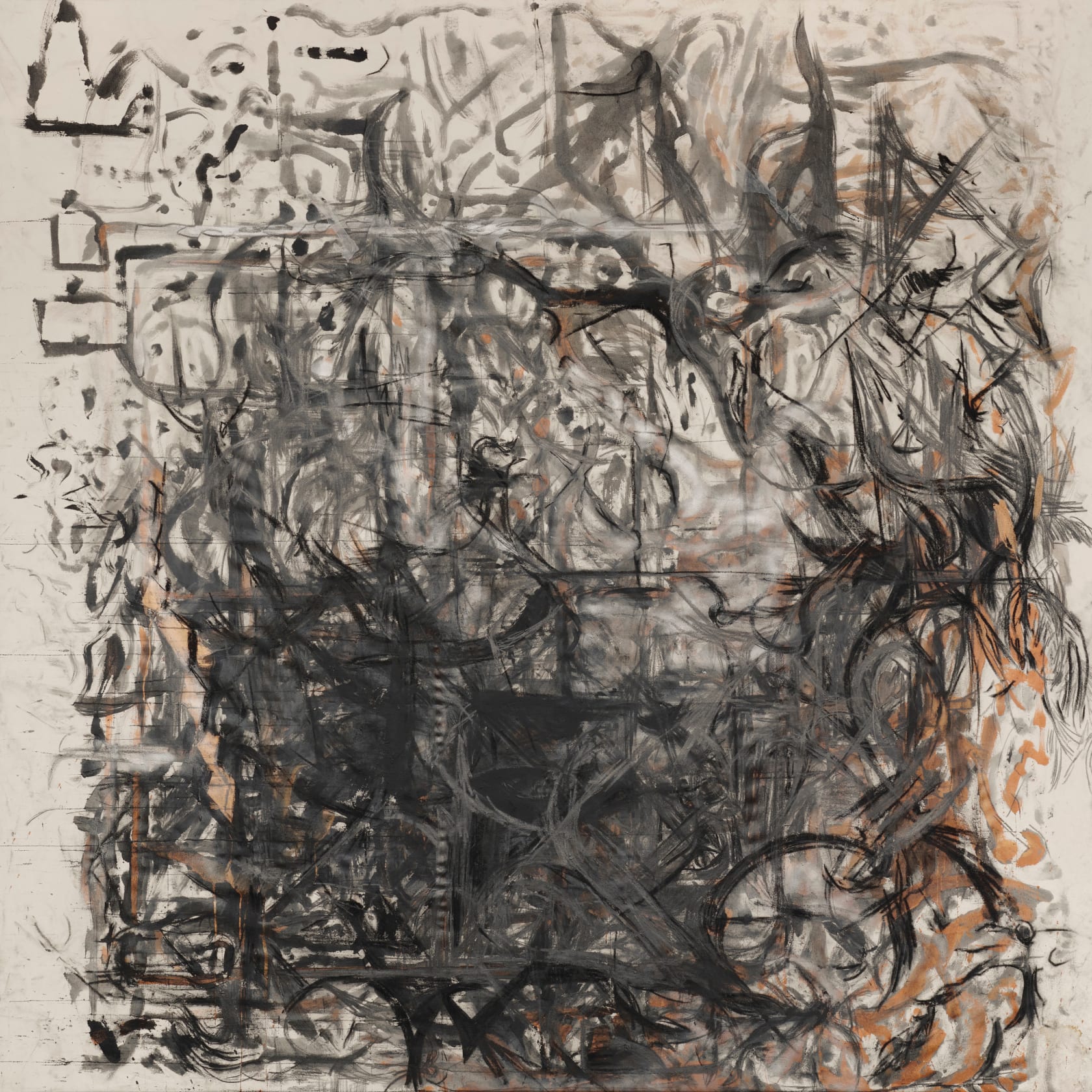Peppi Bottrop rü. mrk2019 Charcoal, graphite, irodine pigment, bronze pigment and acrylic medium on canvas 280 x 280 cm 110...