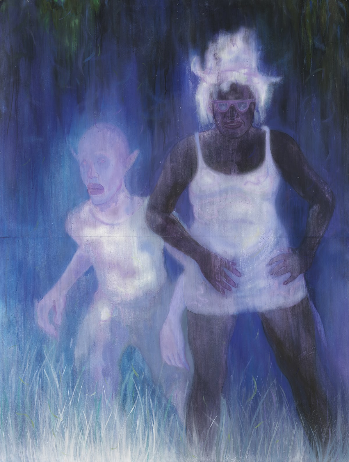 Sedrick Chisom The Kemetopians2020 Oil, acrylic, spray paint, and watercolor pencil on tiled sheets of paper glued to canvas Unframed:...