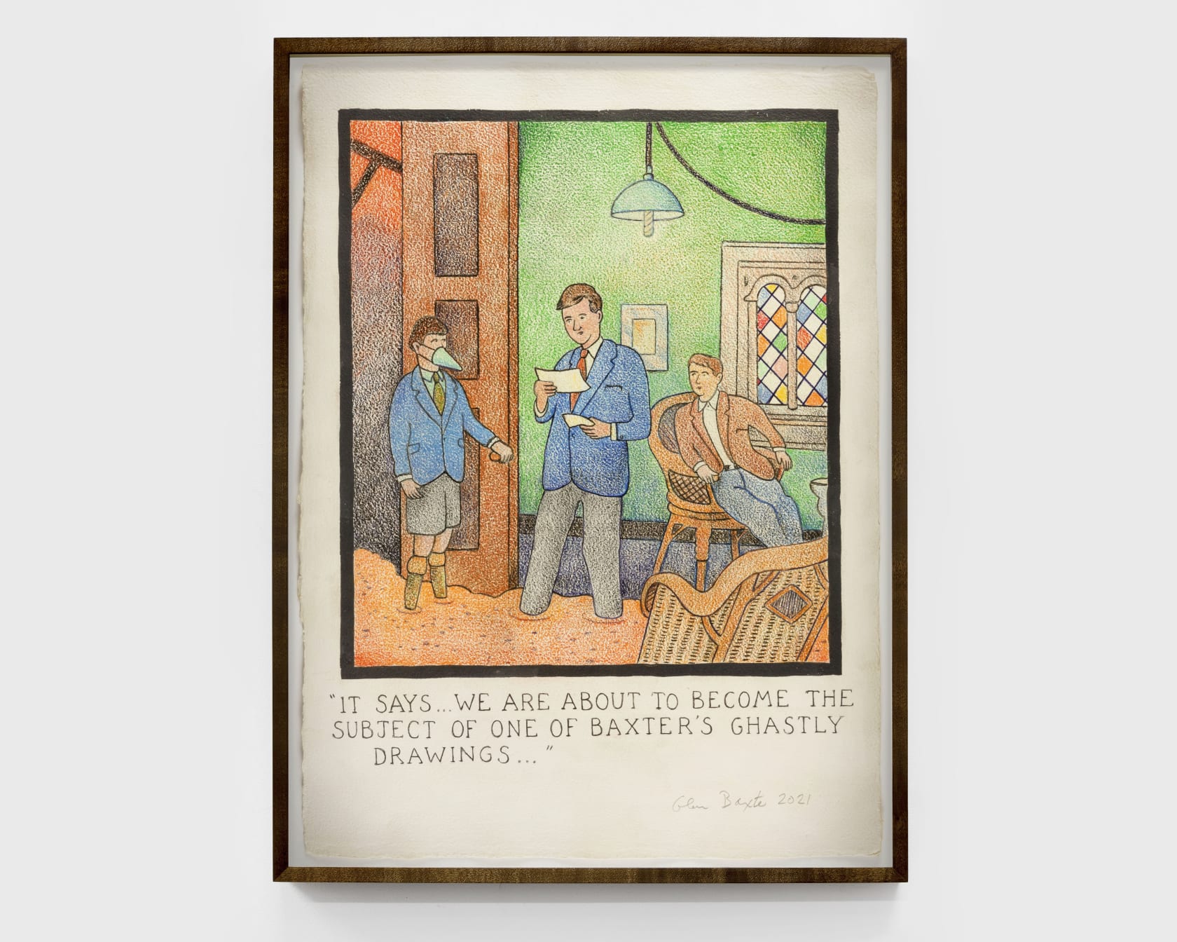 Glen Baxter 'It Says... We Are About to Become the Subjects of One of Baxter's Ghastly Drawings...', 2021