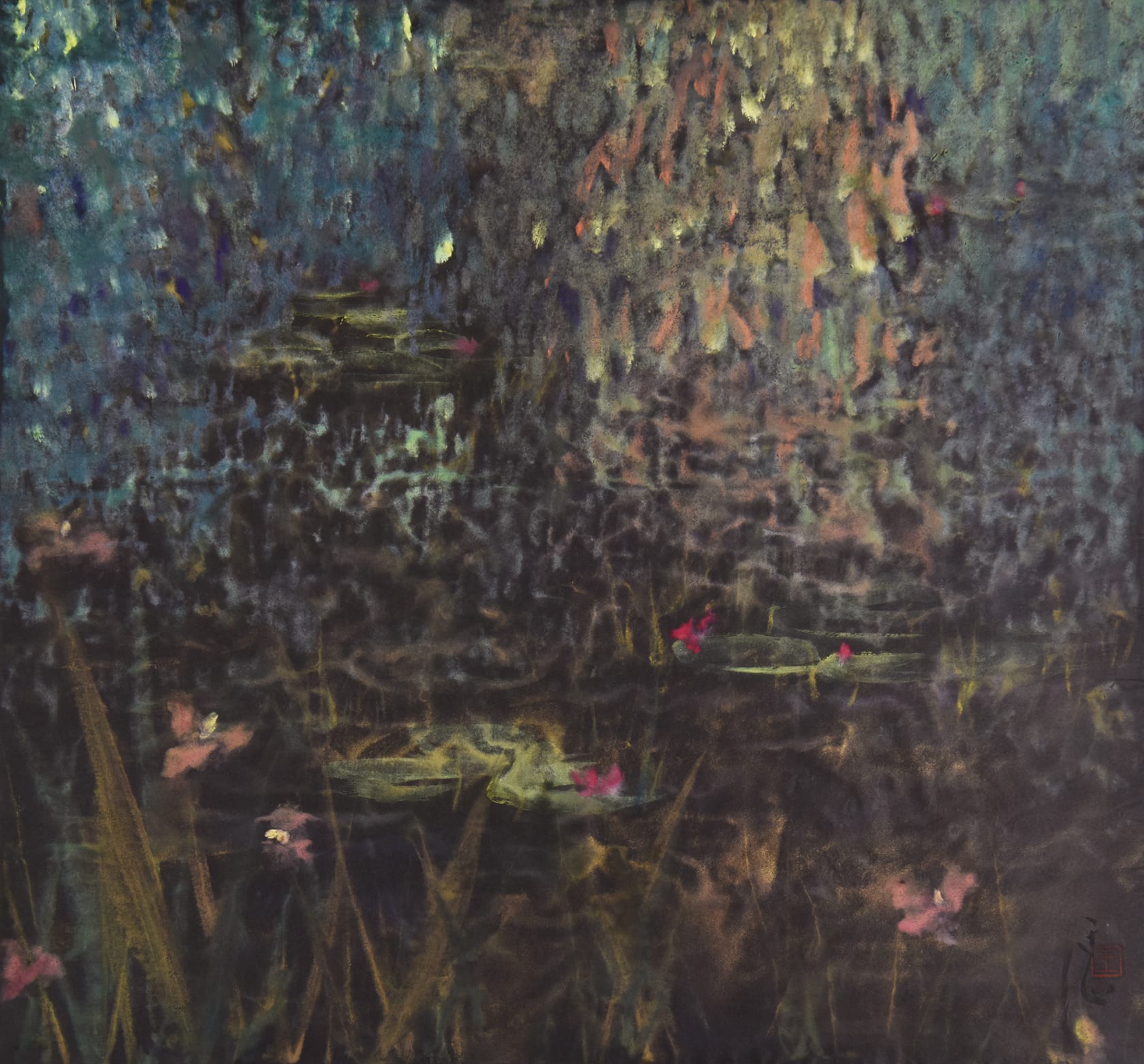 Wang Tingxin, Red Water Lilies in Summer Pond, 2017