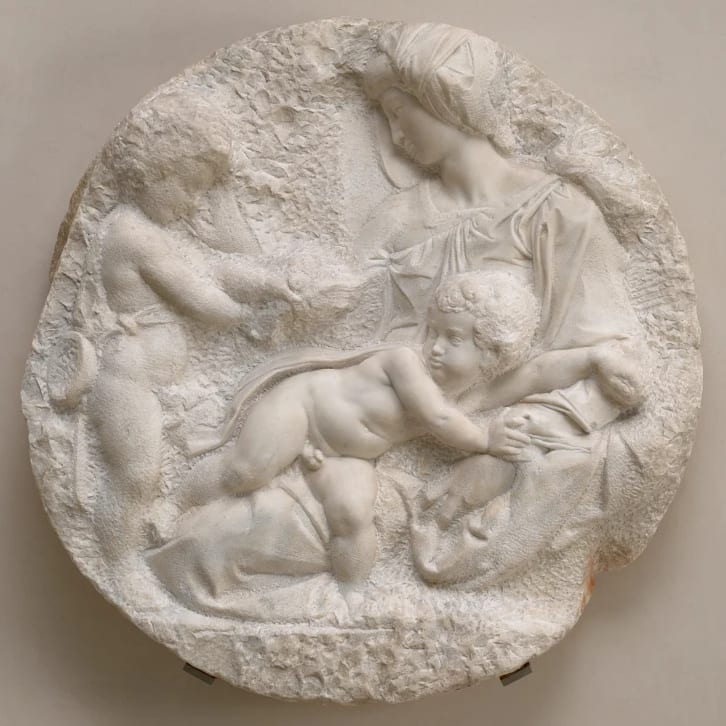Michelangelo Buonarroti, The Virgin and Child with the Infant St John the Baptist (The 'Taddei Tondo') © Royal Academy of Arts