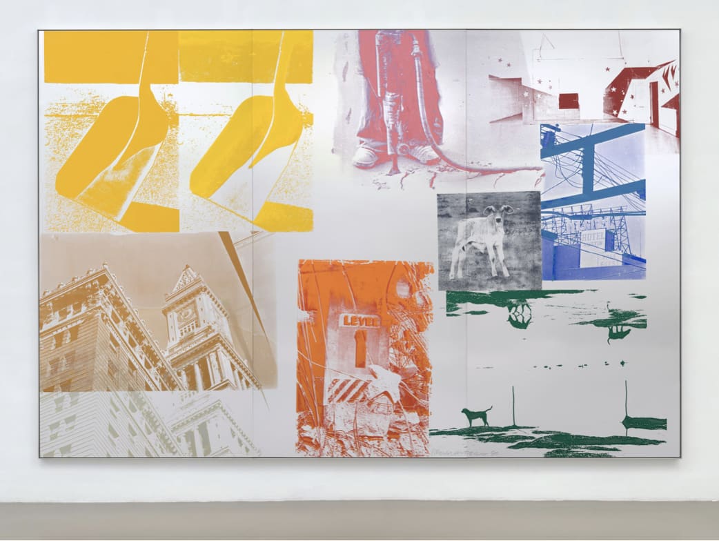 Robert Rauschenberg Level Revel / ROCI USA (Wax Fire Works), 1990 Silkscreen ink and fire wax on mirrored aluminium 246...