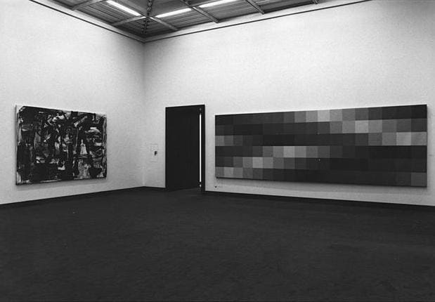 Installation view at documenta 7, 1982. © documenta archiv Left: Emilio Vedova, Emerging ’82 - 3, 1982. Acrylic paint, paper,...