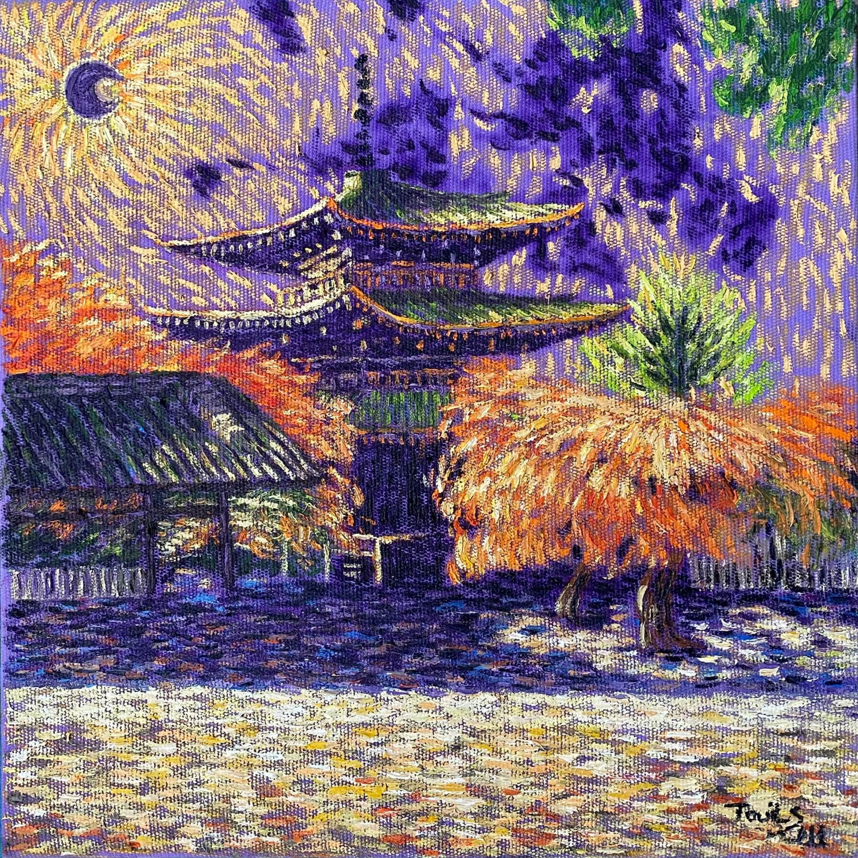 Touils Temple Shinnyodo (Kyoto) Oil, acrylic and oil pastel on canvas