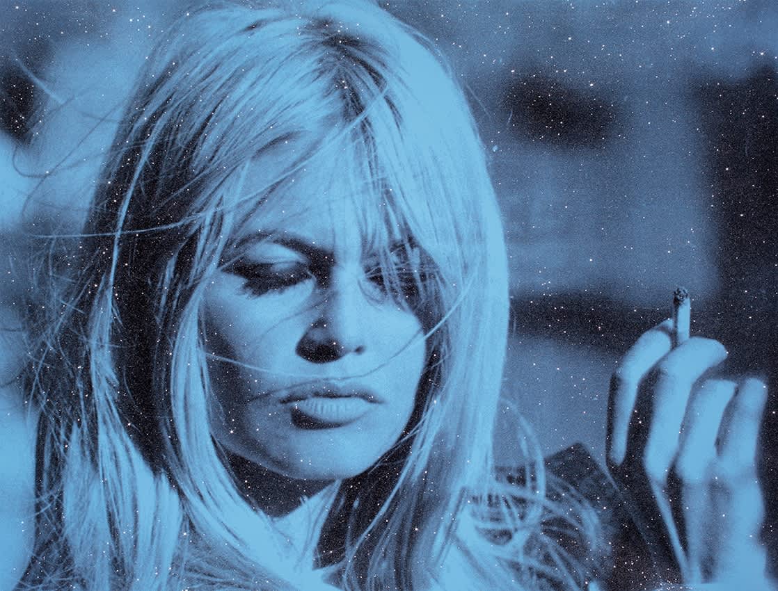 Russell Young Bardot Thunder Acrylic, Oil Based Ink and Diamond Dust Hand Pulled Screen Print on Linen