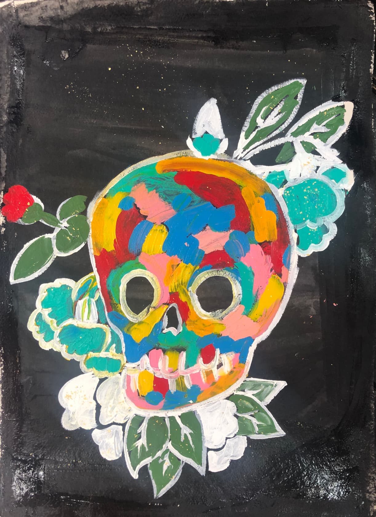 Bradley Theodore Rose & Skull Acrylics on Cold Press Paper