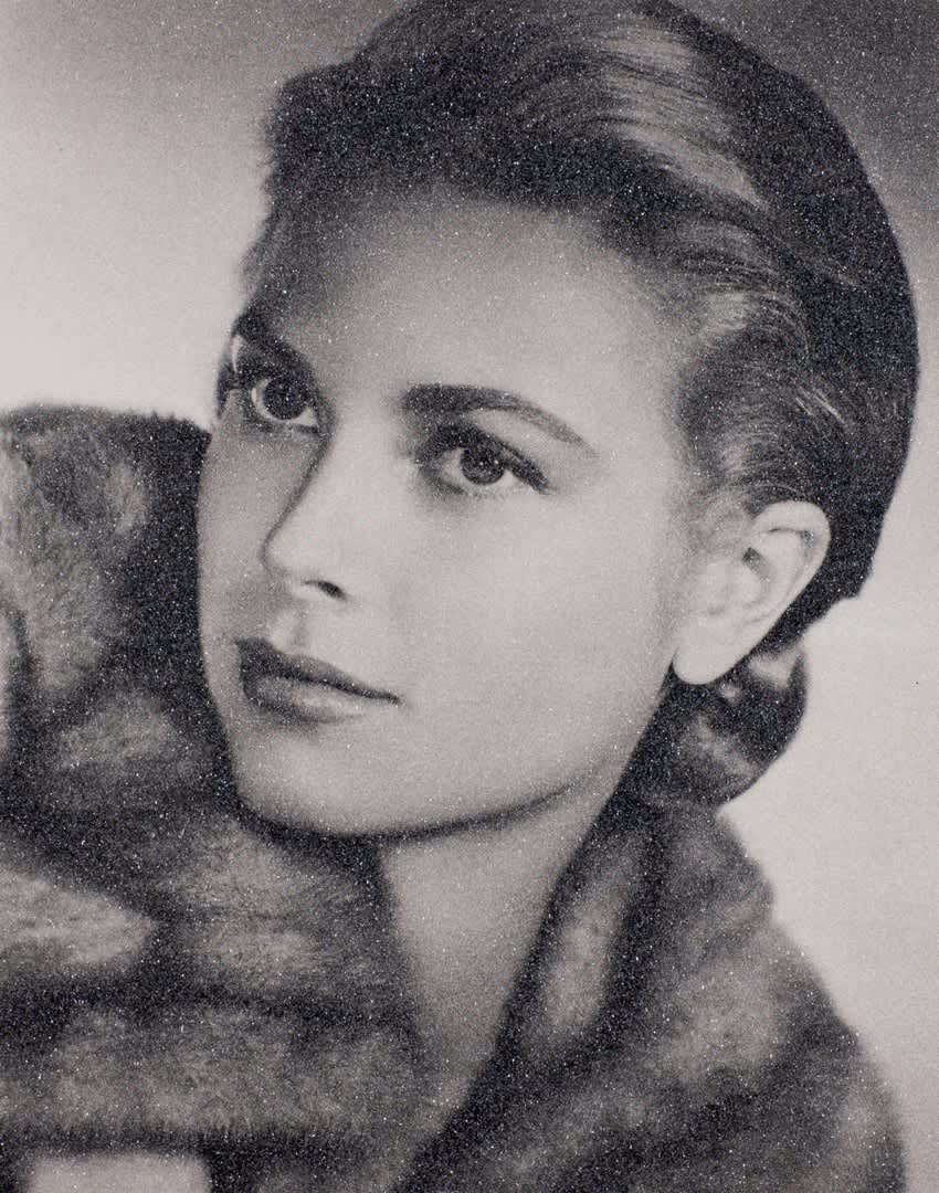Russell Young Grace Kelly (Black & White) Acrylic paint, enamel and diamond dust screen print on linen