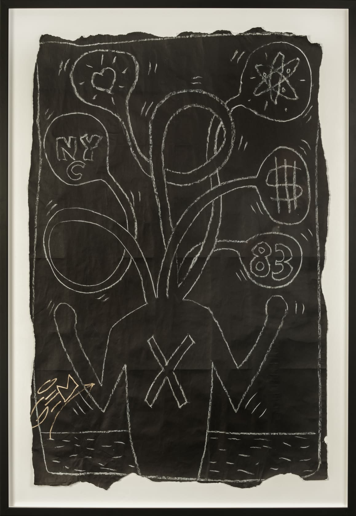 Keith Haring Subway Drawing White Chalk on Black Paper