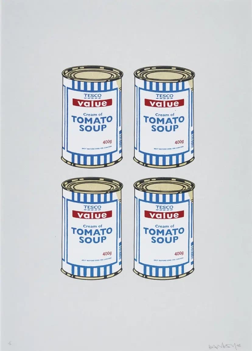 Banksy Soup Cans Quad - Gold on Grey (Signed) Screenprint