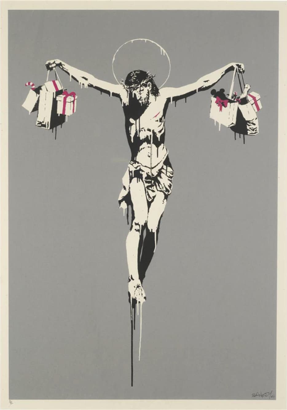 Banksy Christ with Shopping Bags (Signed) Screenprint