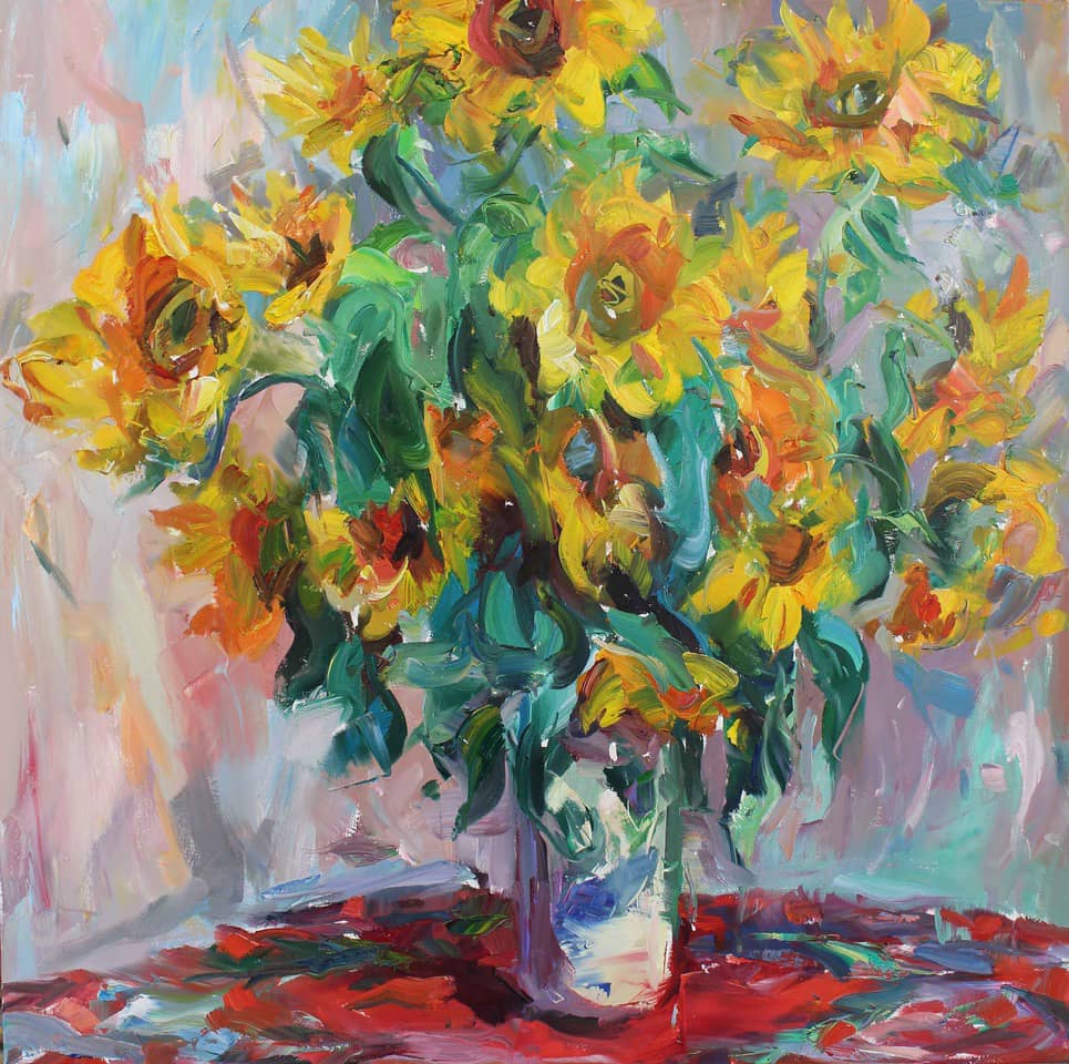 Paul Wright Sunflowers after Monet Oil on Linen