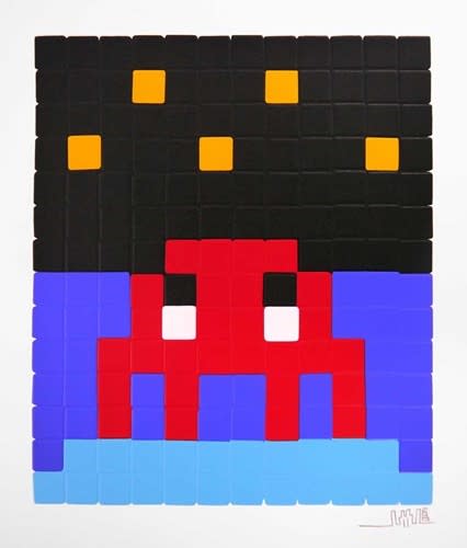 Invader Space One (red) 5 colour hand-pulled silkscreen on paper (embossed)