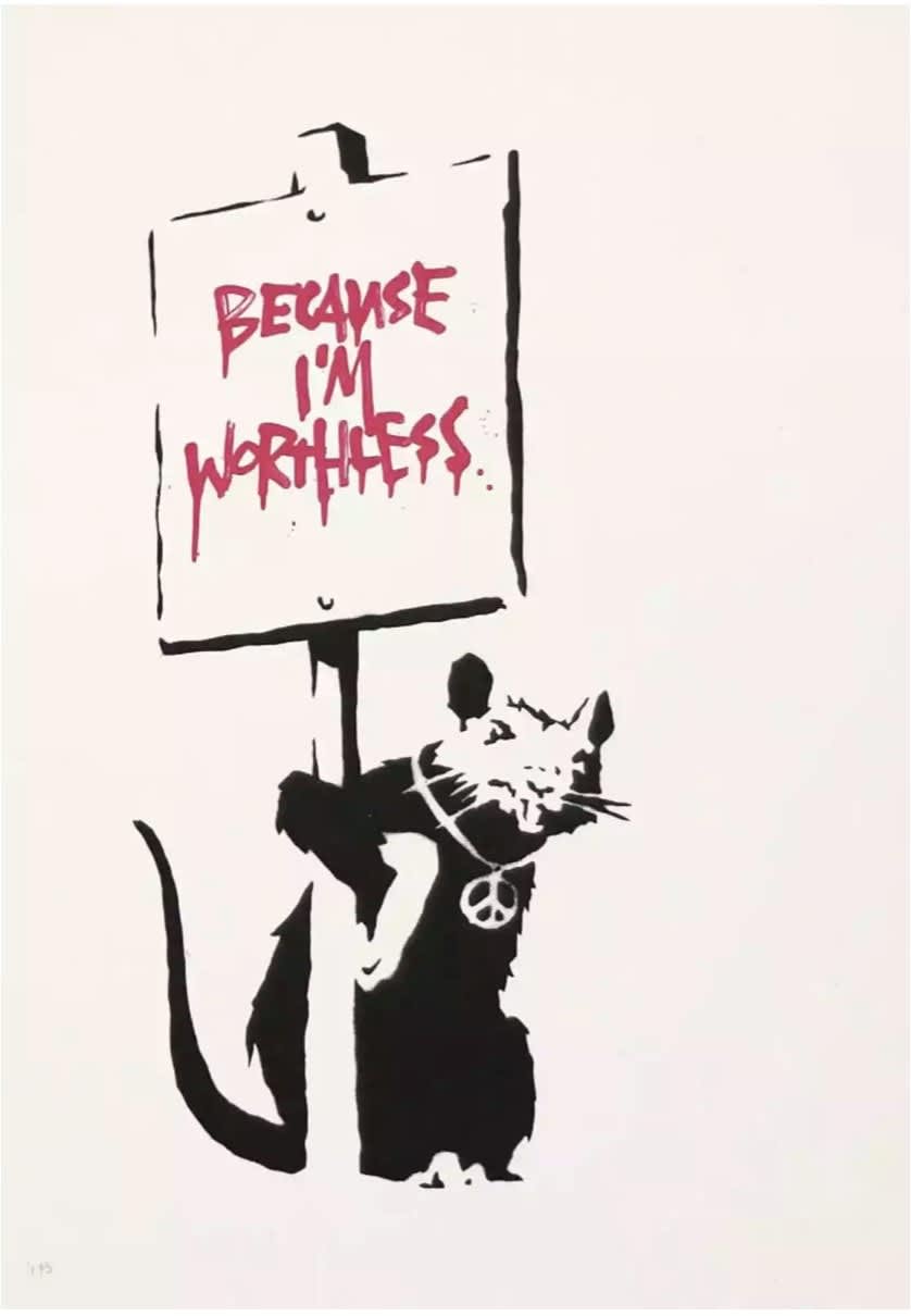 Banksy, Because I’m Worthless (Pink) Signed, 2004