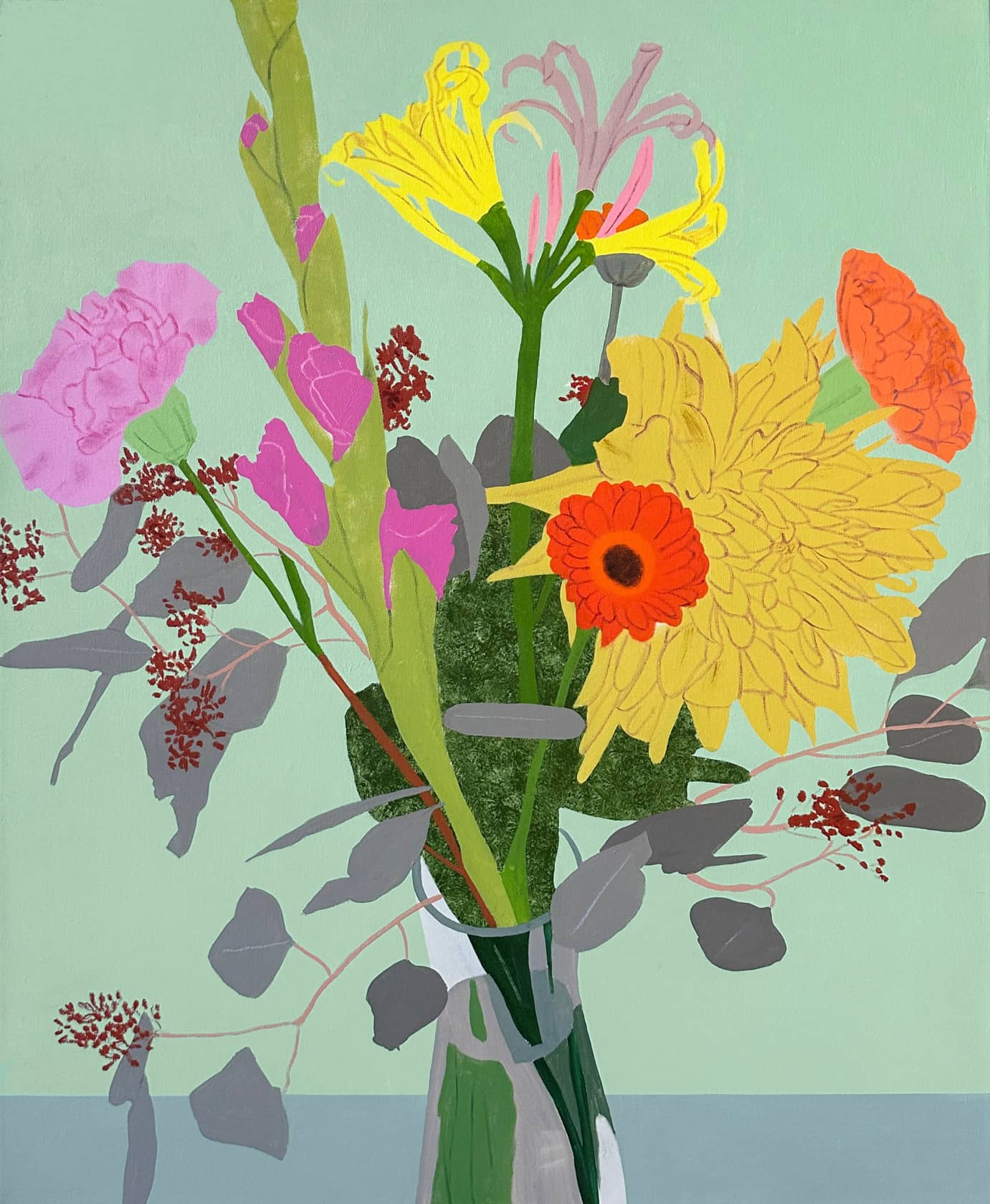 Moritz Moll Red Flower Acrylic and Spray Paint on Canvas