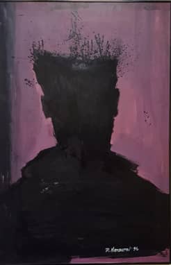 Richard Hambleton Purple and Black Shadow Head Portrait (Basquiat) Oil on Canvas