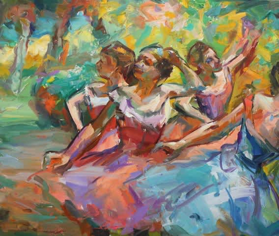 Paul Wright, Orange & Purple Dancers (after Degas), 2017