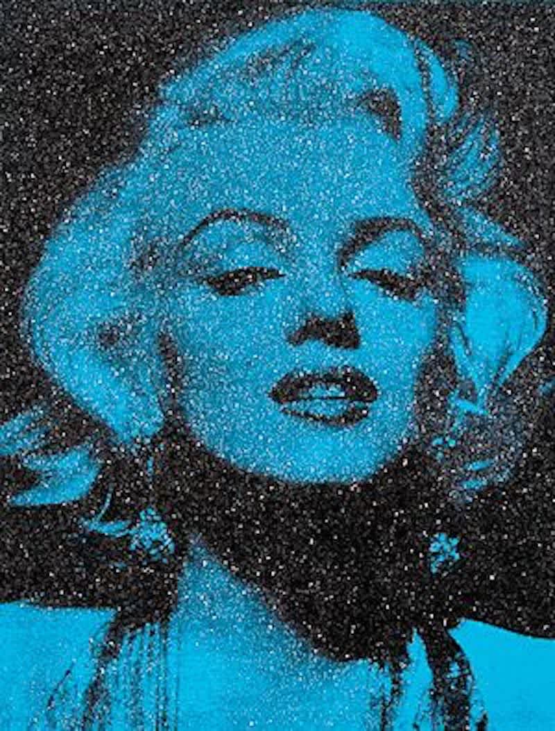 Russell Young Marilyn Portrait California (Venice Blue) Enamel and Diamond Dust Screenprint on Linen