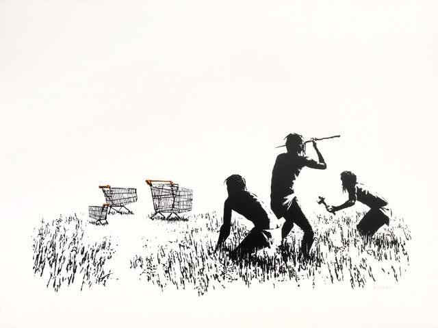 Banksy, Trolleys Hunters B&W (unsigned), 2007