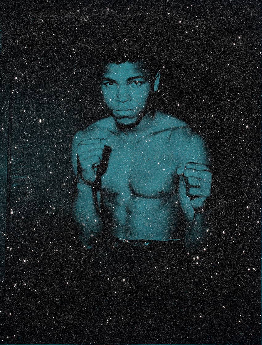 Russell Young Muhammad Ali (The Greatest Blue) Acrylic, oil based ink and diamond dust hand pulled screen print on linen