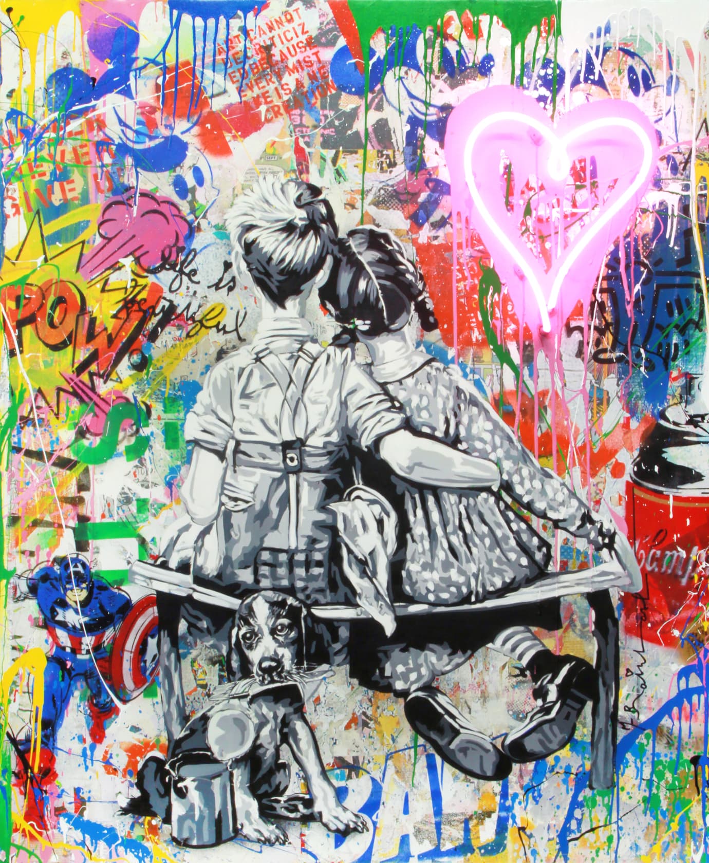 Mr Brainwash Work Well Together Neon Lightbulb and Mixed Media on Canvas