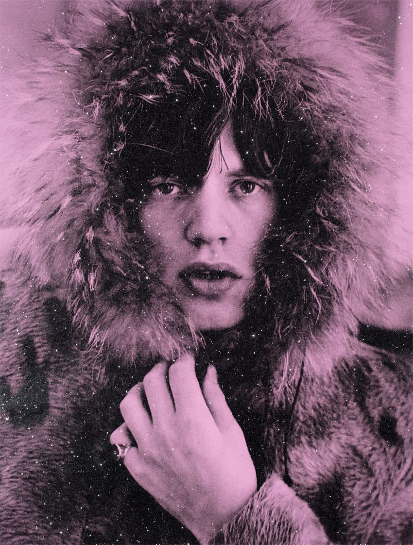 Russell Young Mick Jagger (Cloud Pink) Acrylic, oil based ink and diamond dust hand pulled screen print on linen