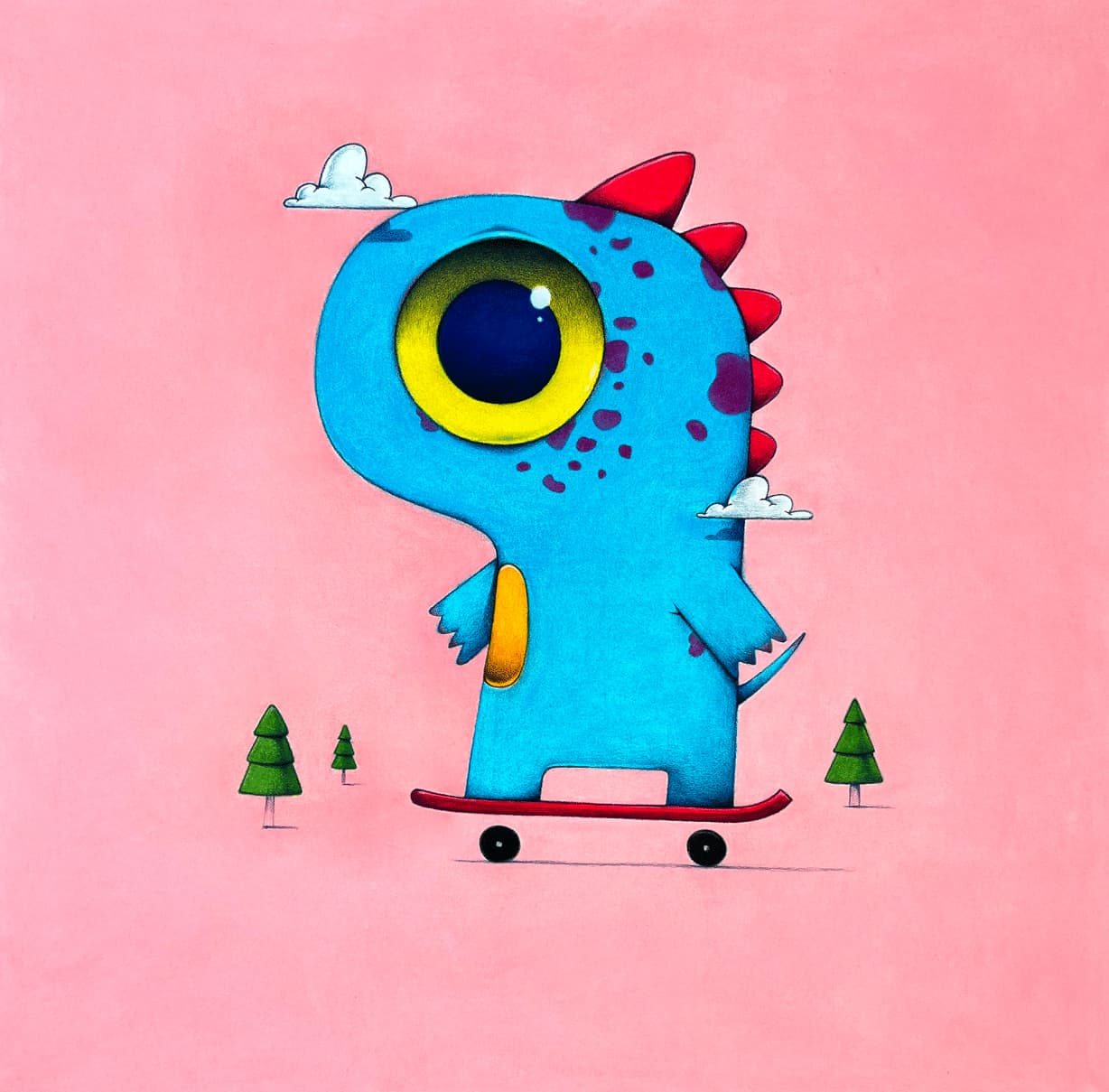 Oscar Llorens Skater Pastel and colored pencils on paper on wood