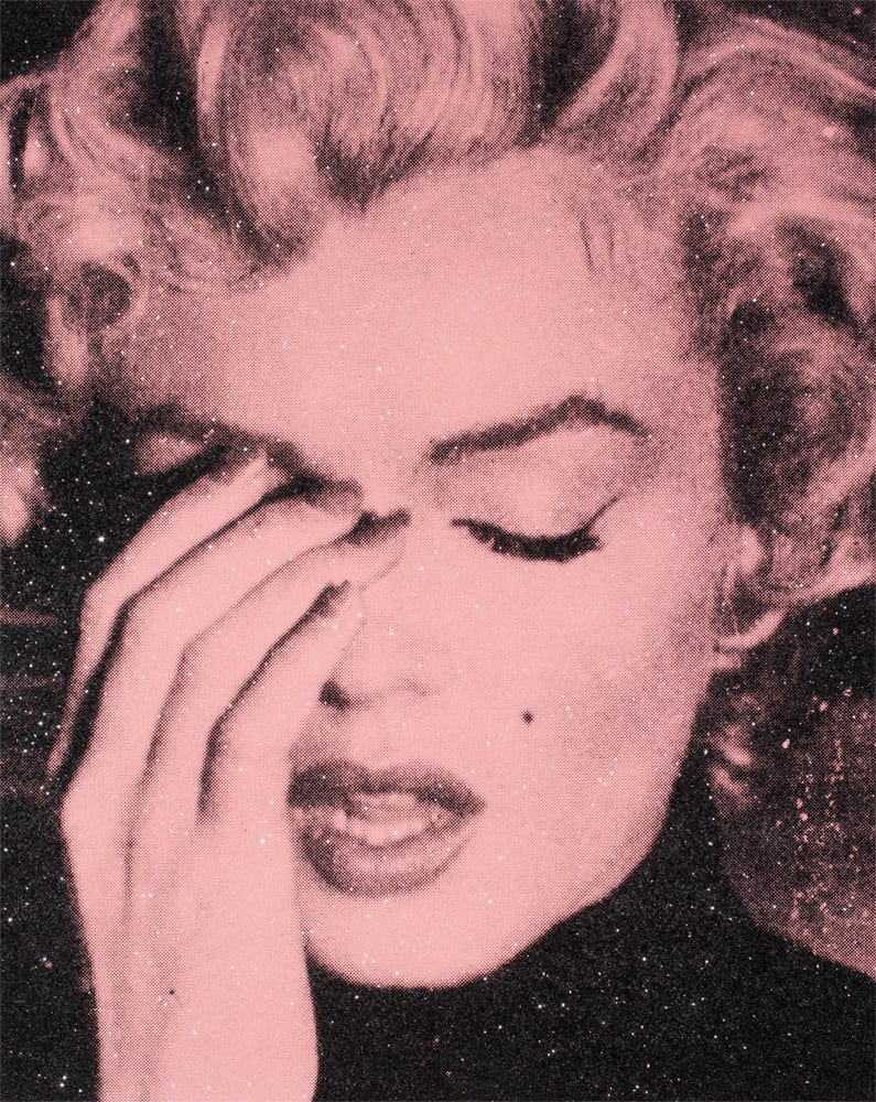 Russell Young Marilyn Crying (Star Cloud Pink) Acrylic, oil based ink and diamond dust hand pulled screen print on linen