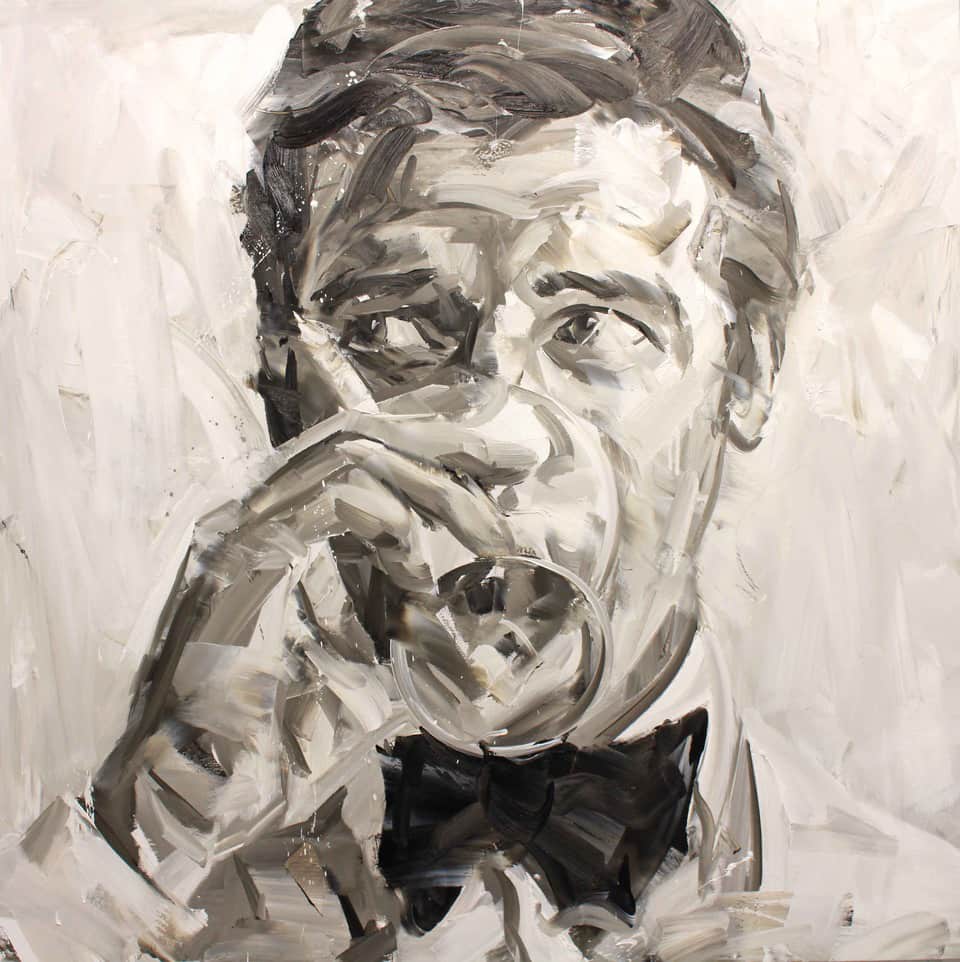 Paul Wright Roger Moore (Black and White) Oil on Linen