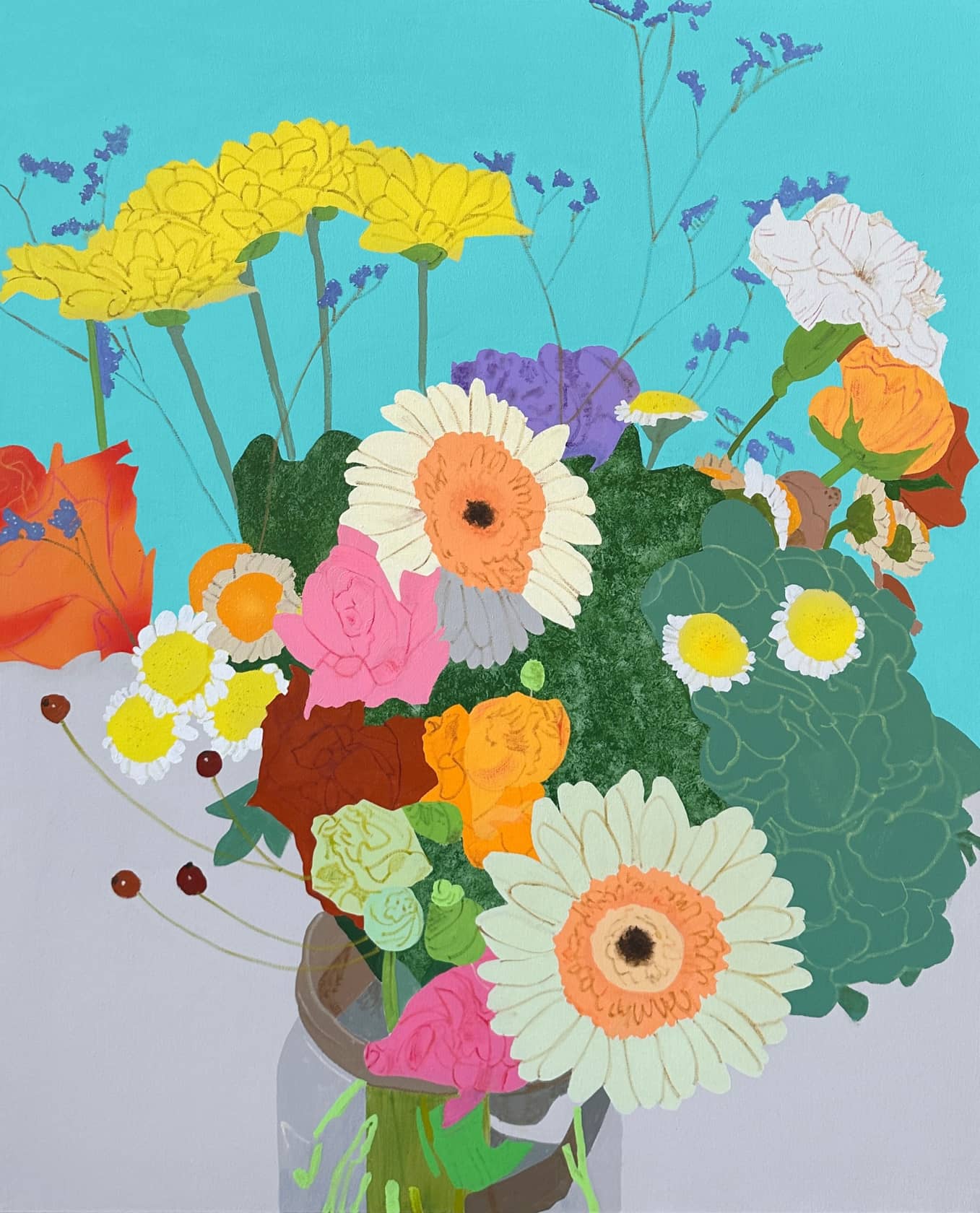 Moritz Moll Turquoise Vase Acrylic and Spray Paint on Canvas